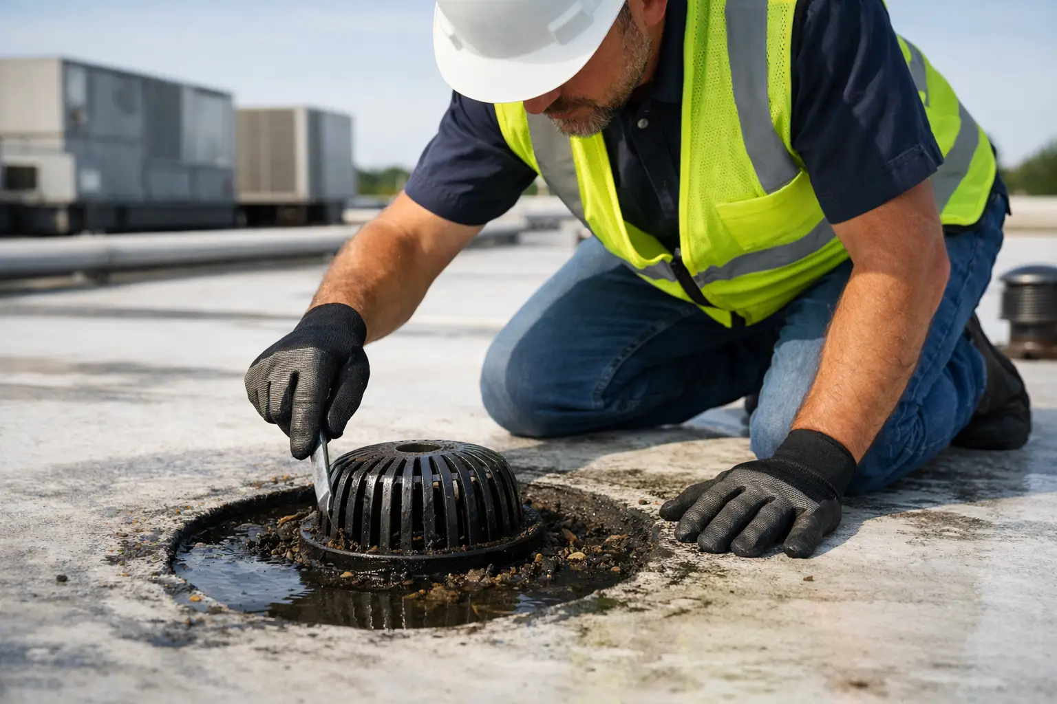 How to Maintain Industrial Roof Drains Properly - ETCE industrial roof waterproofing Saudi Arabia